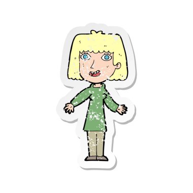 bir karikatür mutlu kadın Retro sıkıntılı etiket