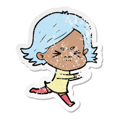 bir çizgi film kızgın kızın sıkıntılı etiket