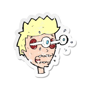 Retro sıkıntılı etiket, bir çizgi film gözleri po adamla şaşırttı