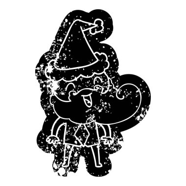 Noel Baba şapkası giyen mutlu bir sakallı adamın ilginç karikatür sıkıntılı simgesi