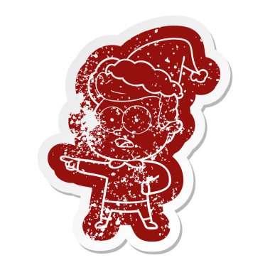 Noel Baba şapkası giyen bir bakan adam ilginç karikatür sıkıntılı etiket