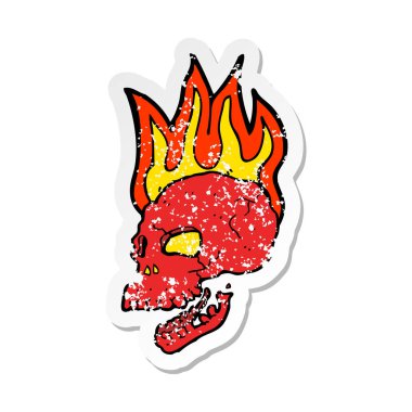 bir çizgi film yanan kafatası Retro sıkıntılı etiket