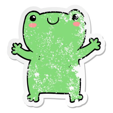 sevimli çizgi kurbağa sıkıntılı etiket