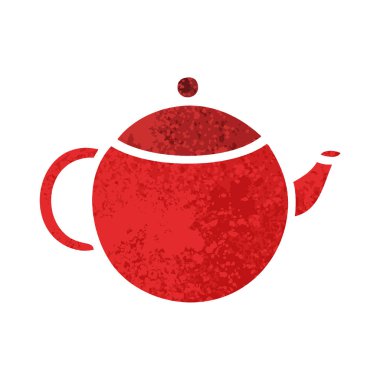 Retro illüstrasyon tarzı çizgi film kırmızı çaydanlık