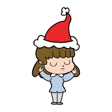 çizim için Noel Baba şapkası giyen bir kayıtsız kadının el çekilmiş