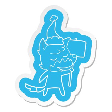 Noel Baba şapkası giyen bir Fox dostu ilginç çizgi film etiketi