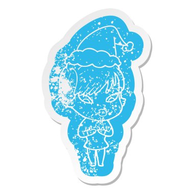 ilginç çizgi film Noel Baba şapkası giyen bir kadın etiket sıkıntılı