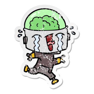 robot çalışan ağlıyor bir karikatür sıkıntılı etiket