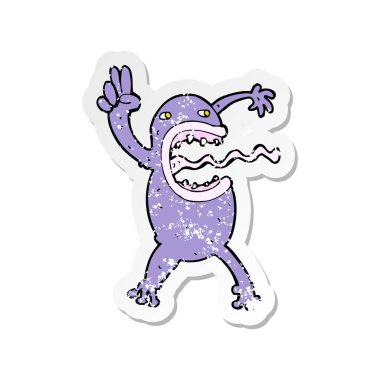 bir çizgi film çılgın kurbağa Retro sıkıntılı etiket