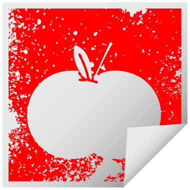 sıkıntılı kare etiketi simgesi bir sulu elma soyma