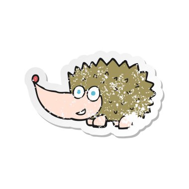 bir çizgi film kirpi Retro sıkıntılı etiket