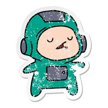 sıkıntılı etiket karikatür kawaii şirin astronot çocuğun