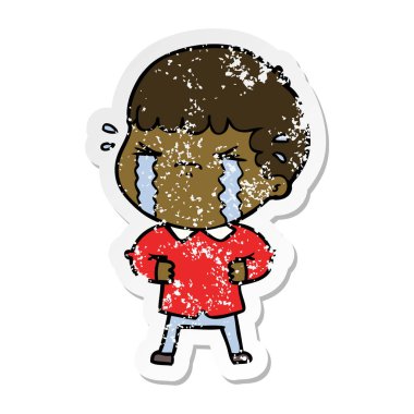 ağlayan bir çizgi film adamın sıkıntılı etiket