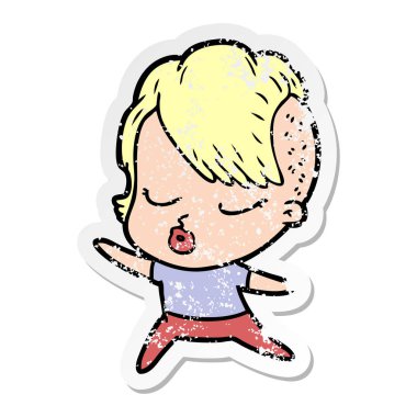 bir çizgi film güzel yeniyetme kızın sıkıntılı etiket