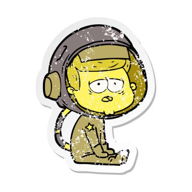 bir çizgi film yorgun astronotun sıkıntılı etiket