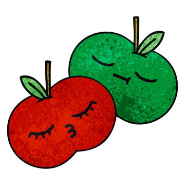 Retro grunge doku karikatür sulu elma