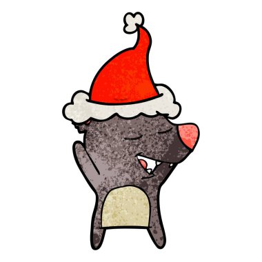 Noel Baba şapkası giyen bir ayının dokulu çizgi film el çekilmiş