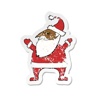 Retro sıkıntılı etiket bir karikatür Noel Baba