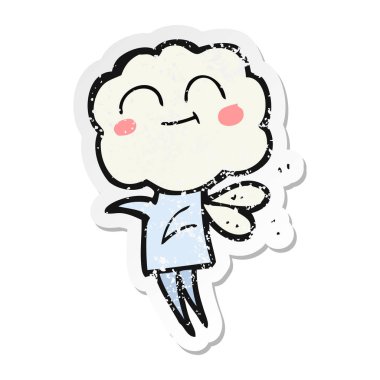 bir çizgi film sevimli bulut baş küçük şeytan Retro sıkıntılı etiket