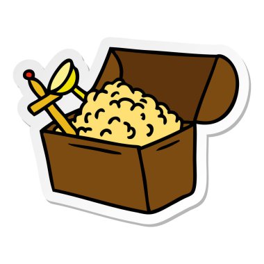 elle çizilmiş etiket karikatür doodle bir hazine sandığı