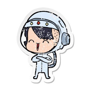 bir mutlu karikatür alan kızın sıkıntılı etiket