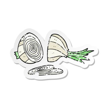 Retro etiket soğan dilimlenmiş bir karikatür sıkıntılı