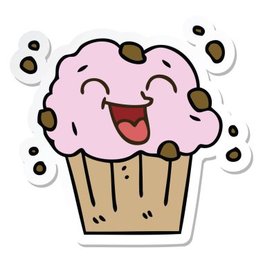 ilginç bir el etiket karikatür mutlu muffin çizilmiş