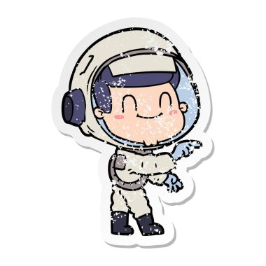 bir mutlu karikatür astronot adamın sıkıntılı etiket