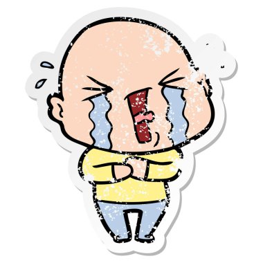 kel adam ağlıyor bir karikatür sıkıntılı etiket