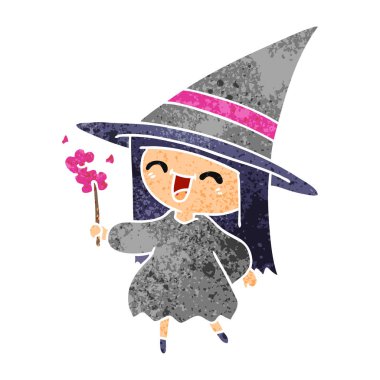 şirin kawaii cadı serbest el çekilmiş retro çizgi film