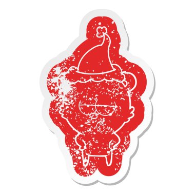 sıkılmış ayı ilginç giyen Noel Baba şapkası, sıkıntılı Etiket cartoon