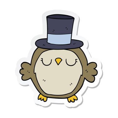 etiket silindir şapka giyen bir karikatür baykuş