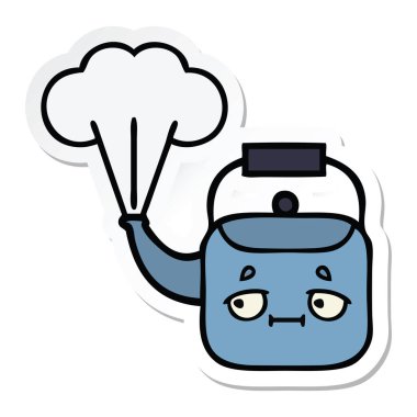 su ısıtıcısı dumanı tüten bir sevimli çizgi etiket