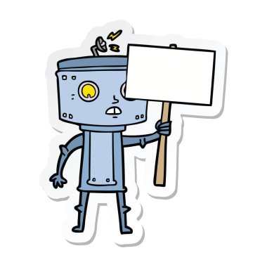 etiket boş işareti ile bir çizgi film robot