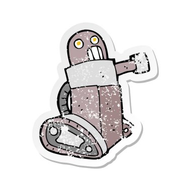 bir çizgi film tank robot Retro sıkıntılı etiket