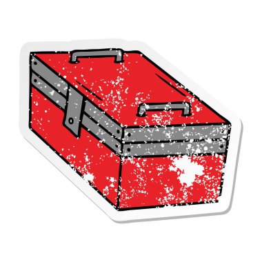 elle çizilmiş bir metal araç kutusunun etiket karikatür doodle sıkıntılı