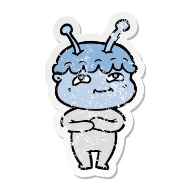 bir dostu karikatür spaceman sıkıntılı etiket