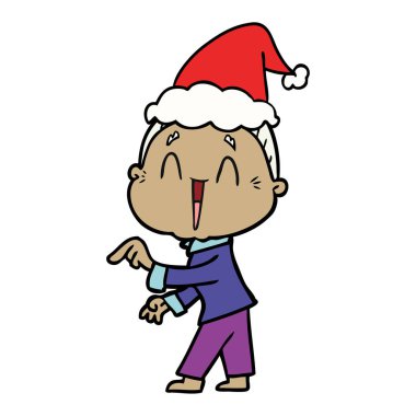 çizim için Noel Baba şapkası giyen bir mutlu yaşlı kadının el çekilmiş