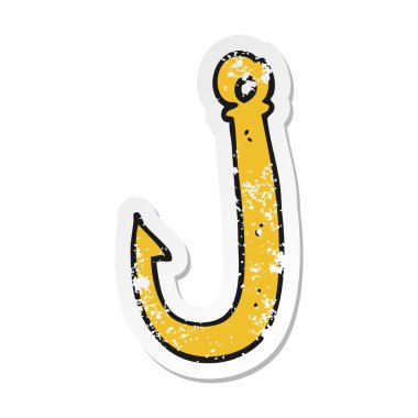 Retro sıkıntılı etiket bir karikatür balık kanca