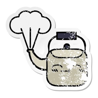 su ısıtıcısı dumanı tüten bir sevimli çizgi sıkıntılı etiket