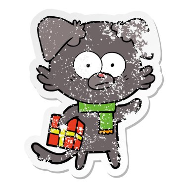 gergin köpek karikatür hediye ile sıkıntılı etiket