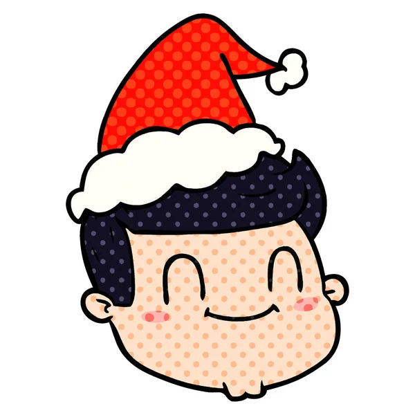 Χέρι Που Ένα Αρσενικό Πρόσωπο Φοράει Καπέλο Santa Εικονογράφηση Κόμικ — Διανυσματικό Αρχείο