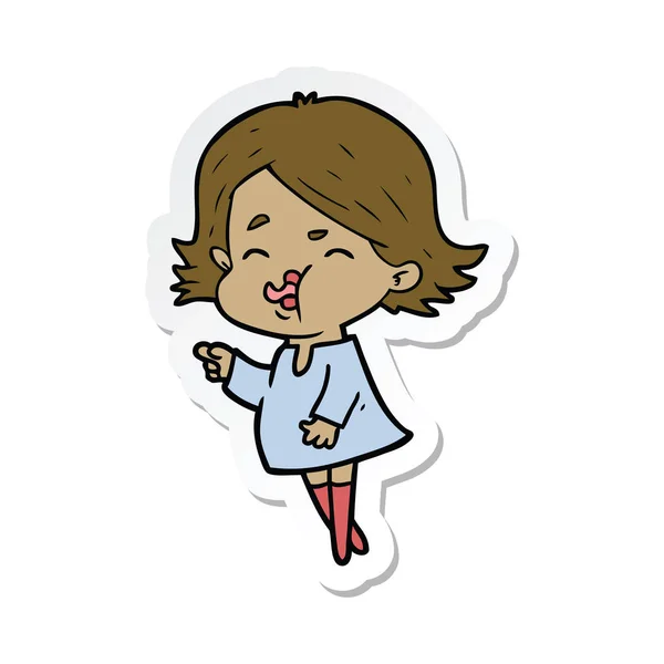 Sticker Cartoon Girl Pulling Face — Stock Vector