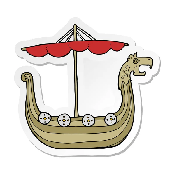 Pegatina Barco Vikingo Dibujos Animados — Vector de stock