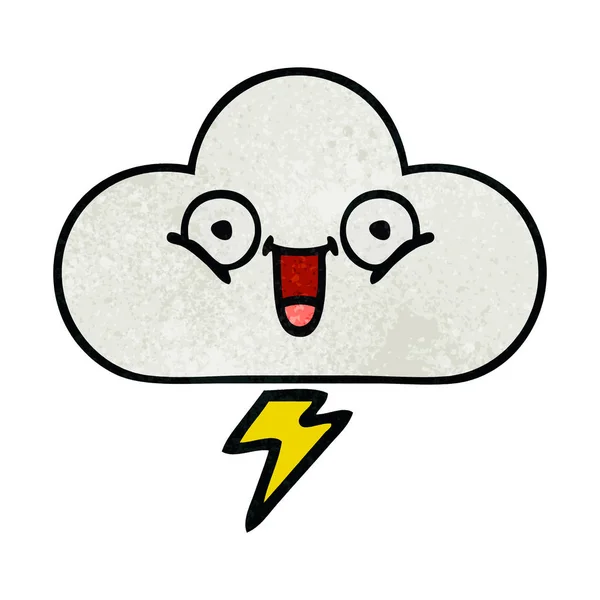 Caricatura Textura Grunge Retro Una Nube Trueno — Vector de stock