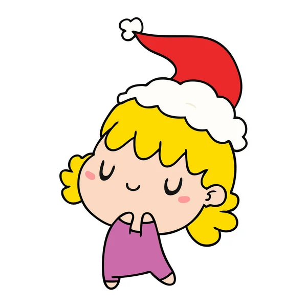 Рождественская карикатура на девочку-кавайю — стоковый вектор