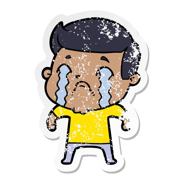 Distressed sticker of a cartoon man crying — Stock Vector