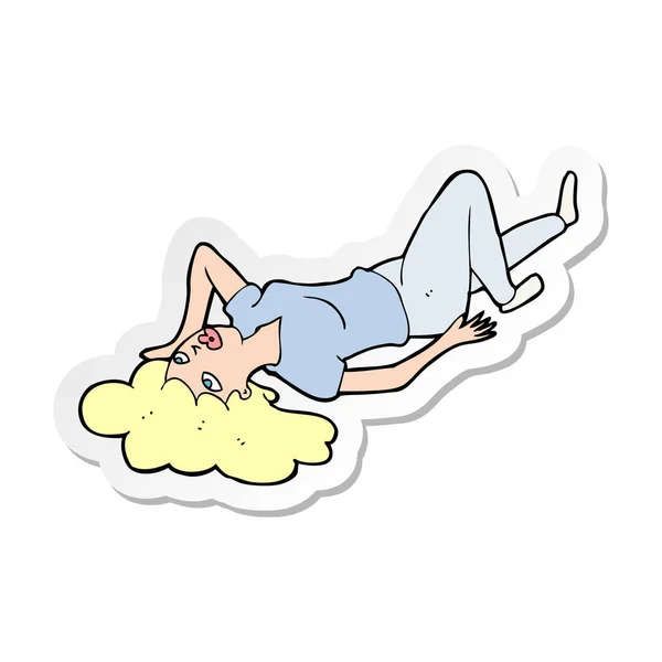 Sticker Van Een Cartoon Vrouw Liggend Vloer — Stockvector