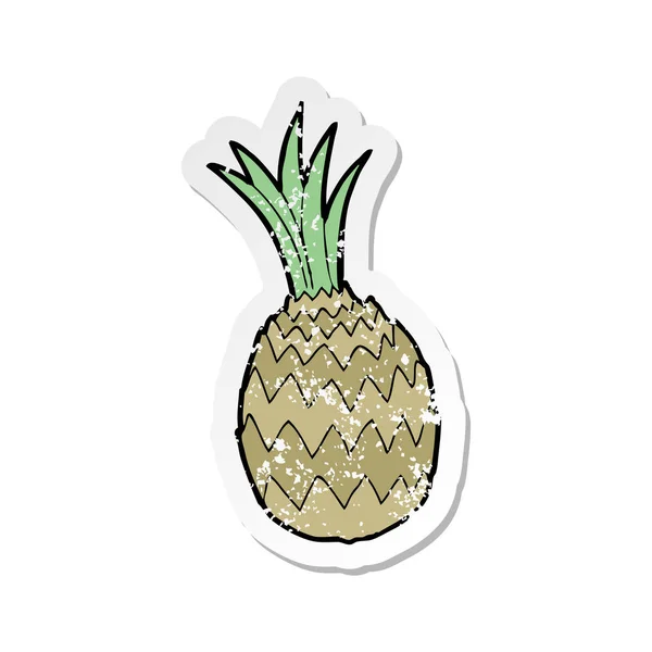 Retro Adesivo Angosciato Cartone Animato Ananas — Vettoriale Stock