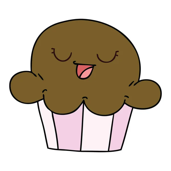 Mano Dibujado Peculiar Dibujos Animados Feliz Muffin — Vector de stock